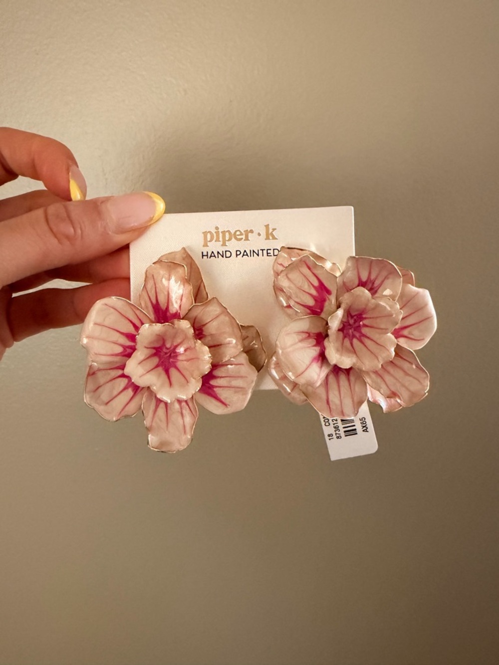 piper.k Hand-Painted Pink Flower Statement Earrings